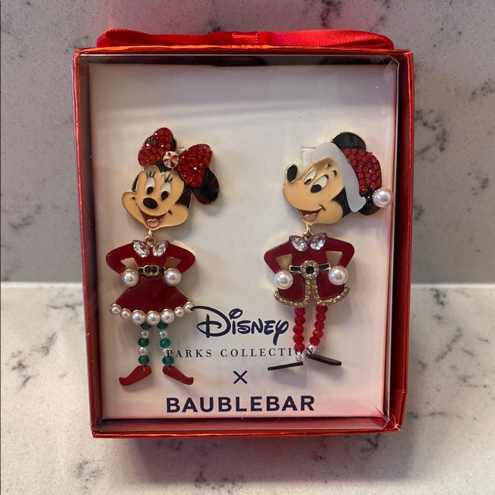 NWT Disney Parks Collection x BaubleBar collab. Holiday Minnie & Mickey Earrings